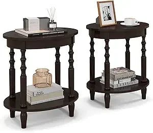 Oval End Tables, Set of 2, with Storage Shelf, 2 Color Selections
