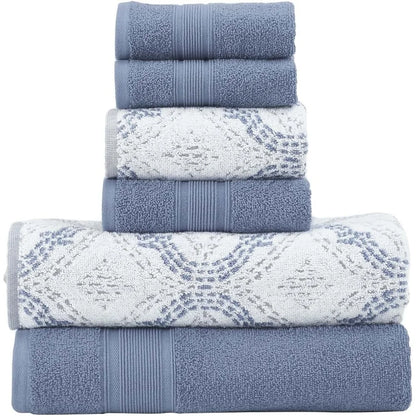 Luxuriously Soft, 6-Piece, Reversible Jacquard Towel Set, 6 Pieces, Cotton