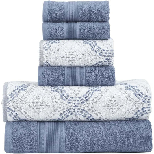 Luxuriously Soft, 6-Piece, Reversible Jacquard Towel Set, 6 Pieces, Cotton