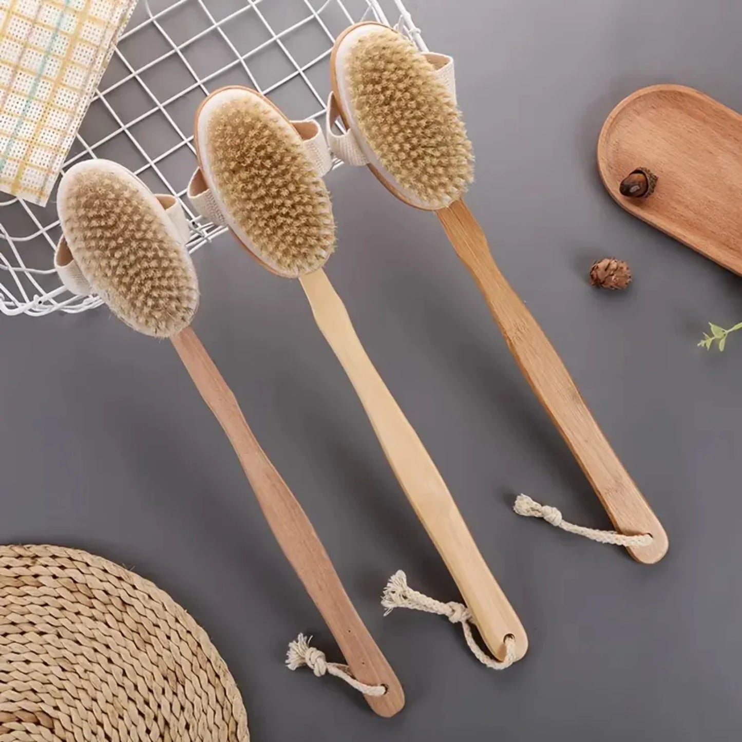 100% Solid Wood, Bristle Shower Brush - Premium Quality Eco-Friendly Body Scrubber for Gentle Exfoliation