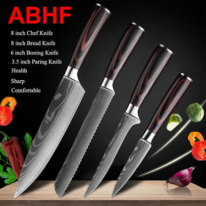1-10Pcs Chef Knives, Japanese Santoku Kitchen Knives Set, Includes Sharp Cleaver, Slicing Utility Knife , Choice of Sets