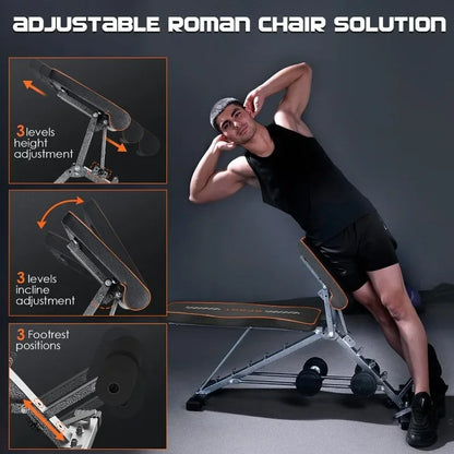 Weight Bench, 2 in 1 Workout Bench Roman Chair, Adjustable Weight Bench for Home Gym Strength Training Bench