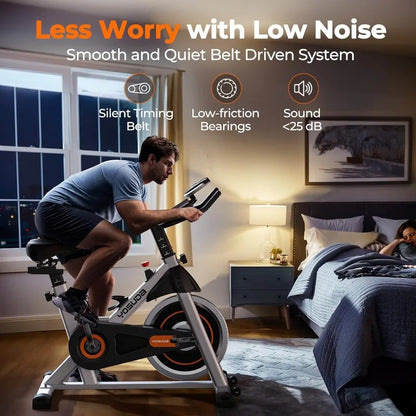 Indoor Cycling Bike, Brake Pad/Magnetic Stationary Bike - with Tablet Mount & Comfortable Seat Cushion