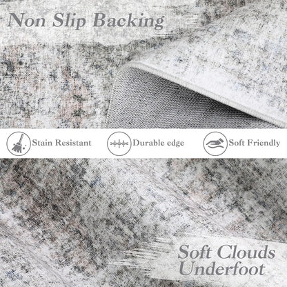 Washable, Stain-Resistant Area Rug , Nonslip Backing- 2 Color and 3 Size Selections
