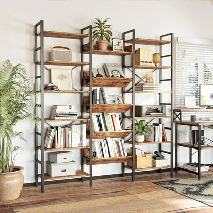 Industrial Bookshelves with Metal Frame, 6 Tiers