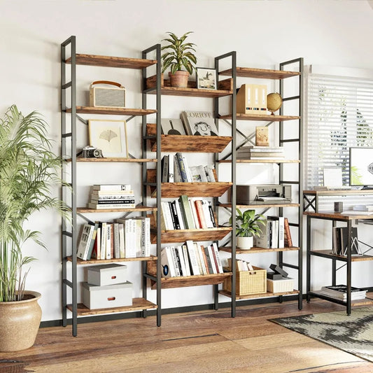 Industrial Bookshelves with Metal Frame, 6 Tiers