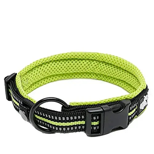 Dog Collar, Nylon Webbing, Adjustable, Padded, Soft, Reflective, Durable, Heavy Duty, Training
