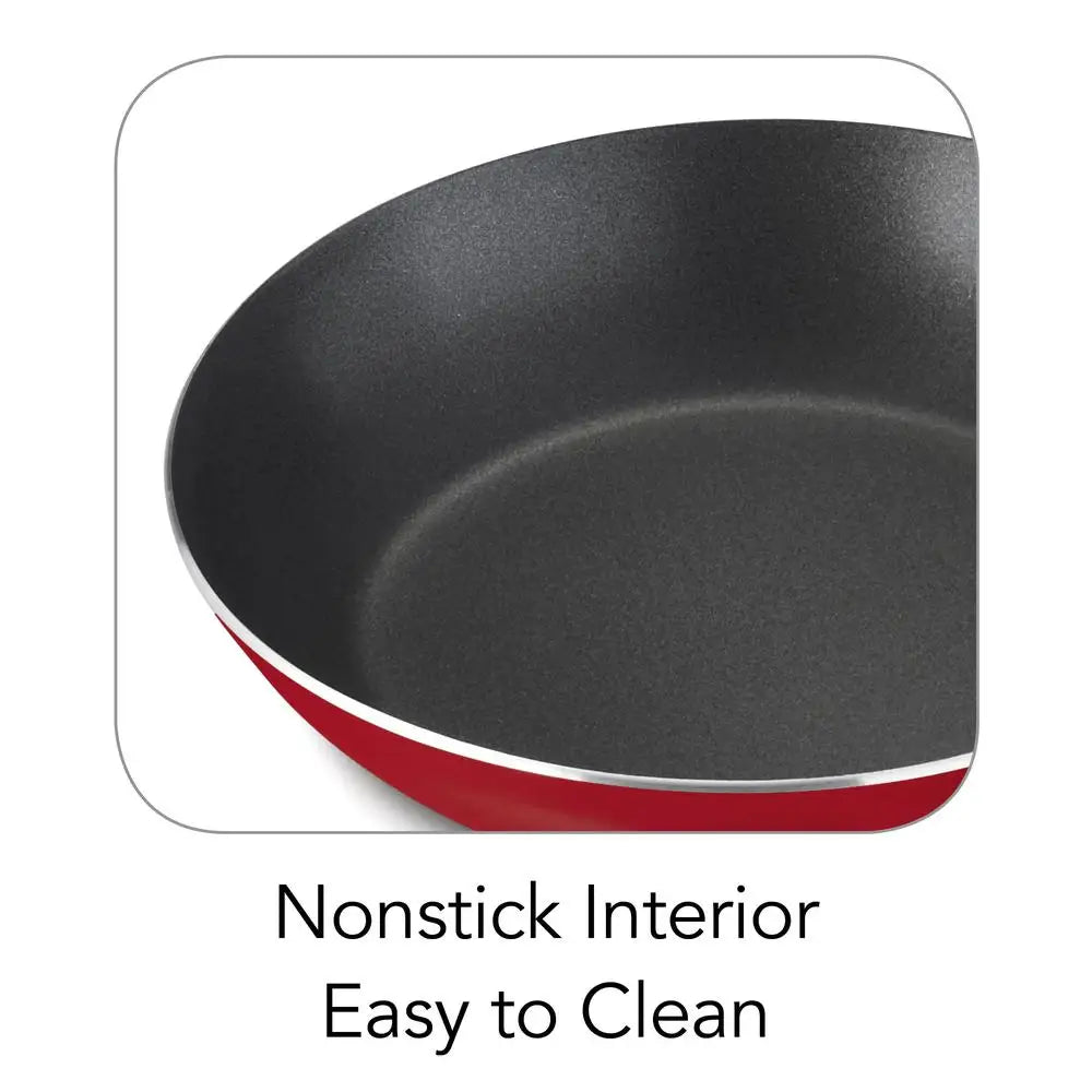 9-Piece Non-Stick Cookware Set with Tempered Glass Lids, Red