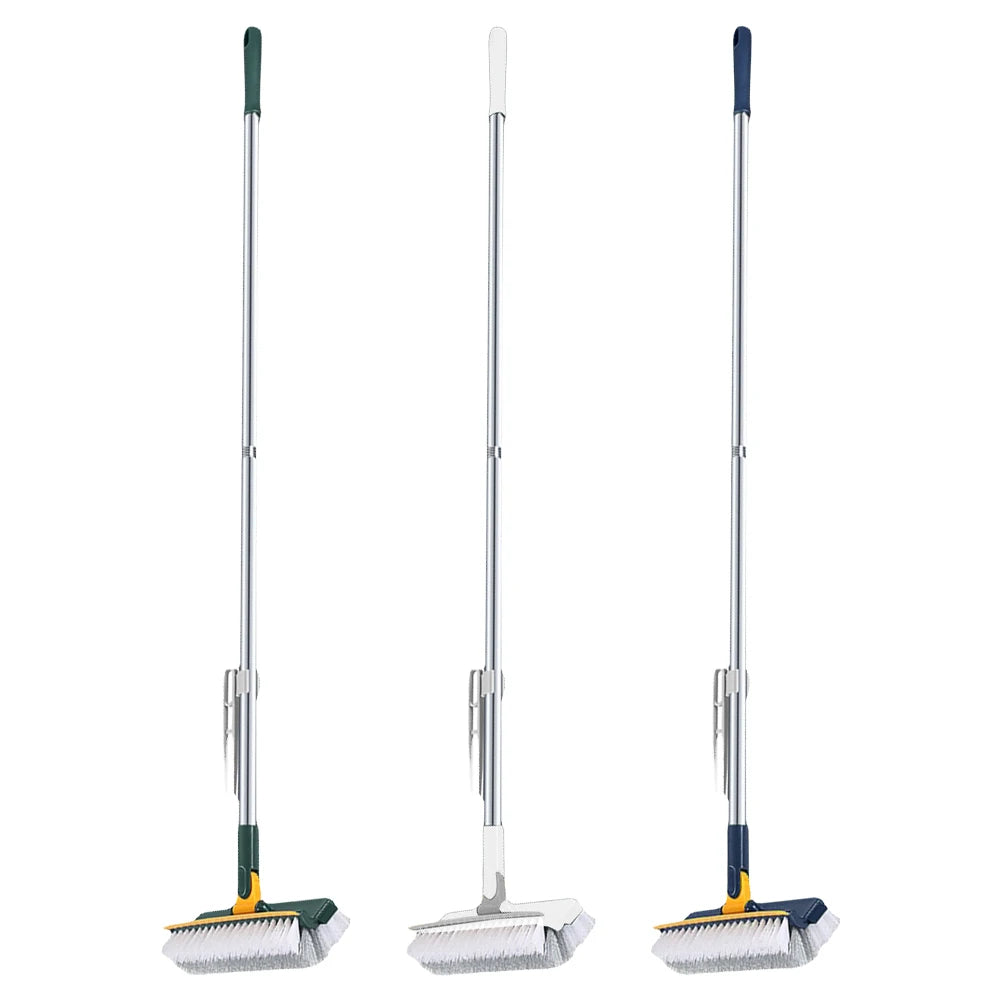 3 in 1 Floor Scrub Brush with Right Angled Bristle & Scraper, Long Handle Grout Brush, Shower Scrubber
