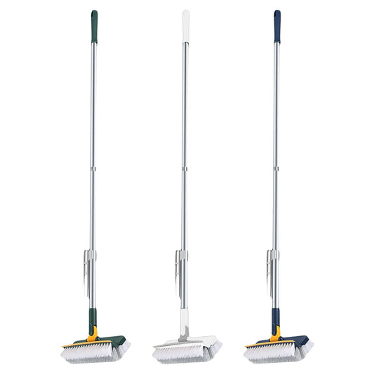 3 in 1 Floor Scrub Brush with Right Angled Bristle & Scraper, Long Handle Grout Brush, Shower Scrubber