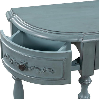 Retro Circular Curved Console Table with 4 Drawers and Bottom Shelf