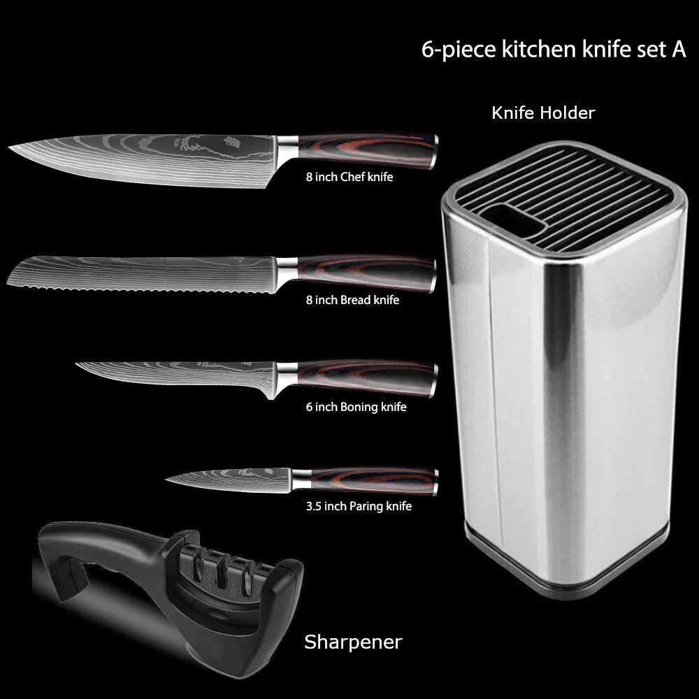 1-10Pcs Chef Knives, Japanese Santoku Kitchen Knives Set, Includes Sharp Cleaver, Slicing Utility Knife , Choice of Sets