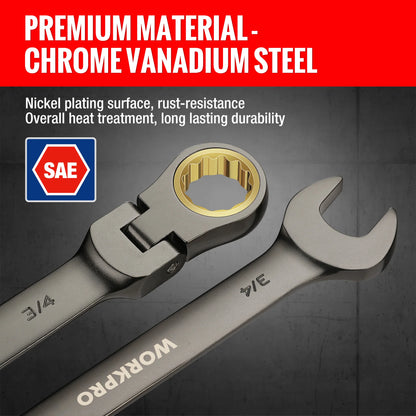 8pcs Flex-Head Ratcheting Combination Wrench Set, SAE 5/16-3/4 in 72-Teeth CR-V Constructed, Choice of 14 different Sets
