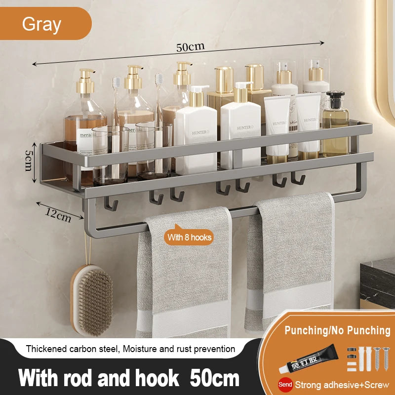 Bathroom Storage Rack, Adhesive Wall Mounted Towel Rack, Bathroom Cosmetics Storage Rack