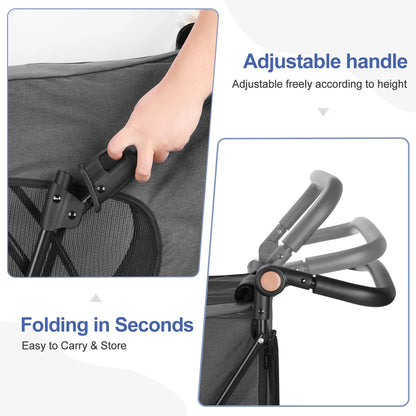 360° Swivel Breathable Pet Stroller-4 Wheels Rotate, Brakes, Height-Adjustable for Medium, Large Dogs