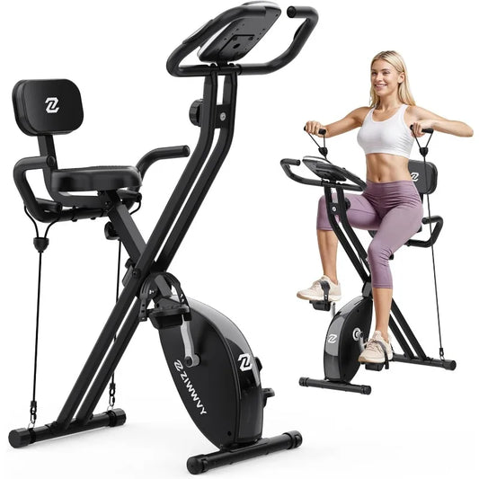 Foldable Exercise Bike, Stable & Sturdy Stationary Bike for Home, Comfortable Seat & Backrest, Easy Assembly, 8-Level Resistance