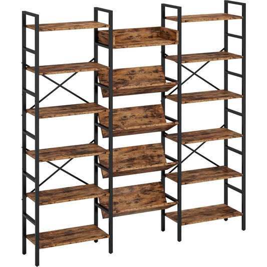 Industrial Bookshelves with Metal Frame, 6 Tiers