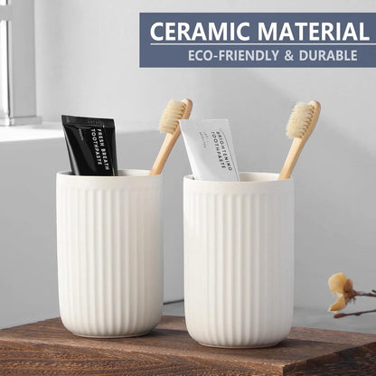 White Ceramic Tumbler Cup, Reusable, Toothbrush, Toothpaste Holder