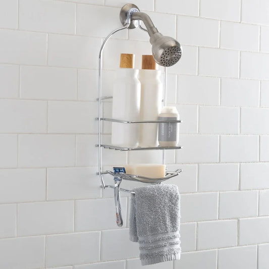 Chrome 3-Tier Storage Organizer with Hooks, Durable Rust-Resistant Hanging Shower Caddy
