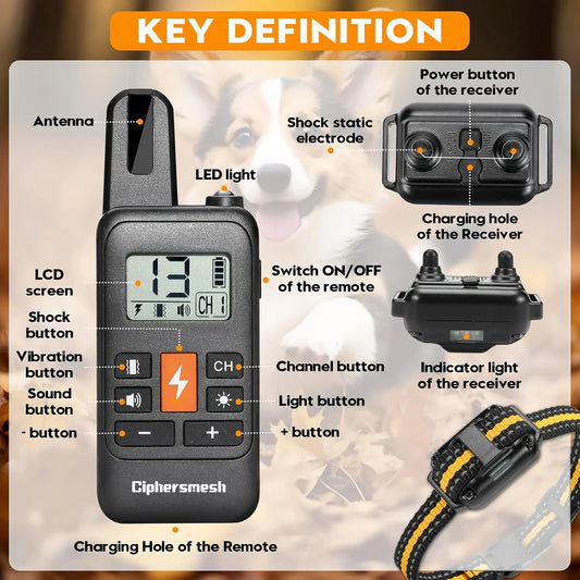 Electric Dog Training Colla, Rechargeable Anti Barking Shock Vibration Collar -Waterproof, Trainer with Clicker