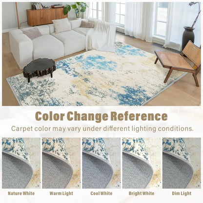 Area Rug , Blues, Modern Abstract, Nonslip Backing , Brightens up the Room