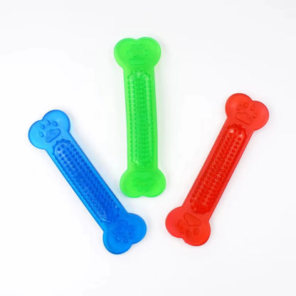 Rubber chew toy for puppies and do, durable and comes in Red, Orange, Blue or Green.