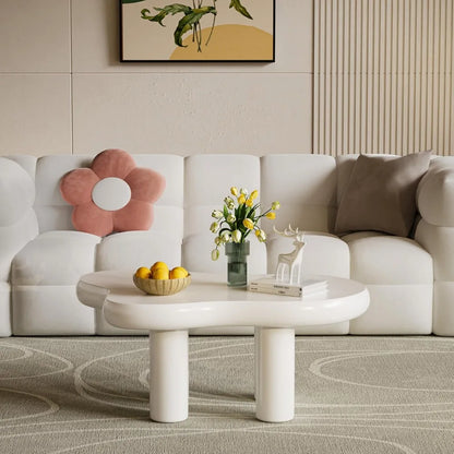 White Cloud Coffee Table, 39.4" Cloud-Shaped Modern Coffee Table, Cute Cream Coffee Table with 4 Solid Legs, Minimalist Cocktail