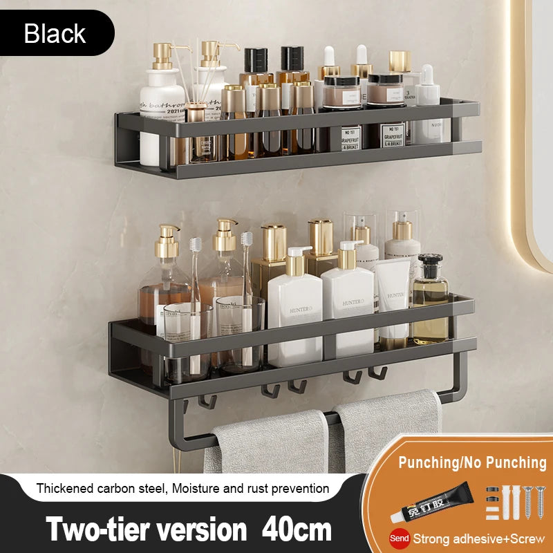 Bathroom Storage Rack, Adhesive Wall Mounted Towel Rack, Bathroom Cosmetics Storage Rack