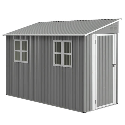 4x10 FT Galvanized Steel Outdoor Shed – Weatherproof, Lockable Storage w/Sloping Roof, Windows