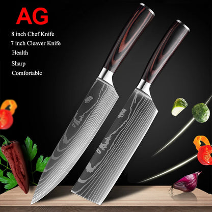 1-10Pcs Chef Knives, Japanese Santoku Kitchen Knives Set, Includes Sharp Cleaver, Slicing Utility Knife , Choice of Sets