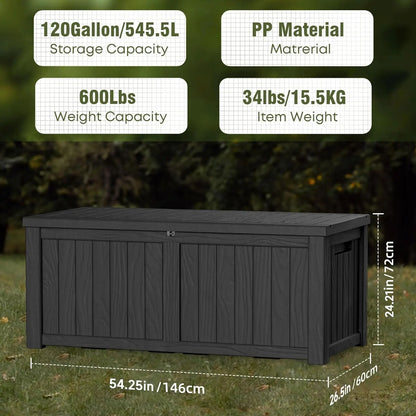 120 Gallon Waterproof Outdoor Storage Box, Resin Deck Box, Lockable , 2 Color Choices