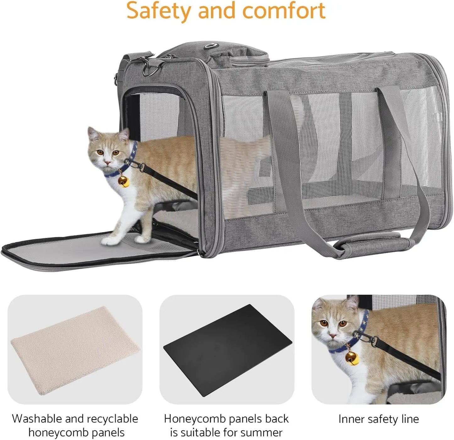 Airline Approved Pet Carrier, Soft Travel Bag with Breathable Honeycomb Board, Removable Support Board for Vet