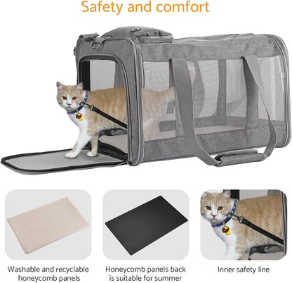 Airline Approved Pet Carrier, Soft Travel Bag with Breathable Honeycomb Board, Removable Support Board for Vet
