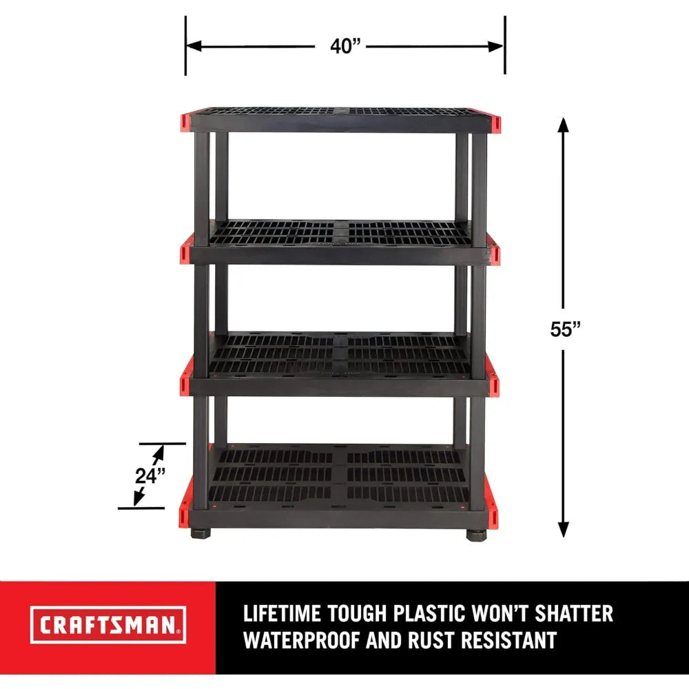 Craftsman, 4-Tier Highly Durable Storage Rack, 200lbs/shelf, (55”H x 40”W x 24”D), Interlocking Shelving Unit, Weather-Resistant