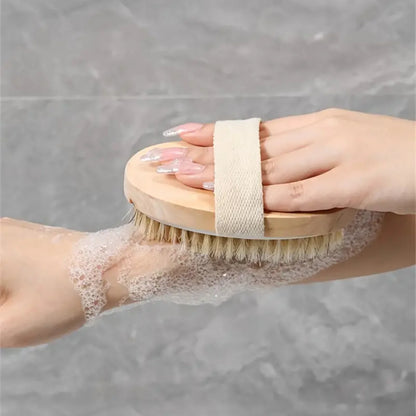 100% Solid Wood, Bristle Shower Brush - Premium Quality Eco-Friendly Body Scrubber for Gentle Exfoliation