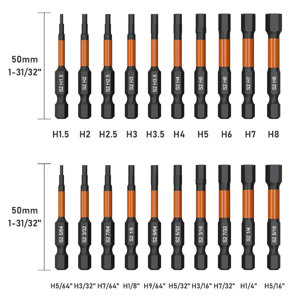Impact Bit Set-3/6 Inch & Impact Hex Head Allen Wrench, Drill Bit Set-2/4 Inch with CNC Machined Tips, Choice of 3 sets