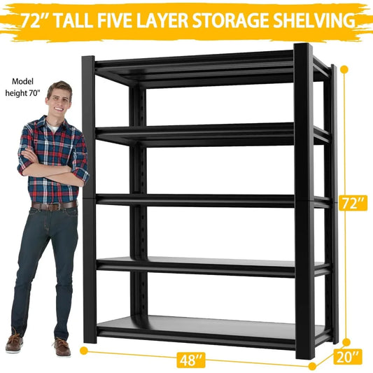3020 LBS Standing Shelf Unit, 72" H x 48″W x 20" D, Heavy Duty Garage Shelving Unit, 5-Tier Metal Shelves