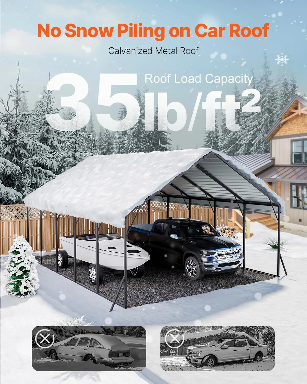 2025-20x24 ft Heavy Duty Metal Carport with Removable PE Sidewalls, Steel Frame