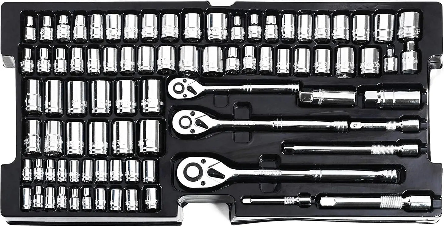 408-Piece Mechanics Tool Set, General Household Home Repair Tool Kit with 3-Drawer Heavy Duty Metal Box
