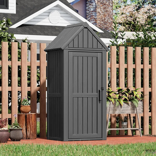 Outdoor Resin Storage Shed, Durable Cabinet with Removable Shelves and Lock Ring