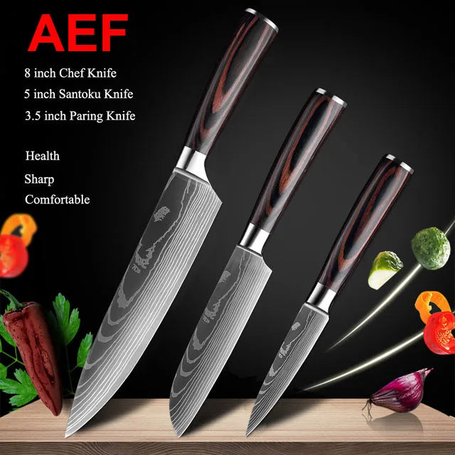 1-10Pcs Chef Knives, Japanese Santoku Kitchen Knives Set, Includes Sharp Cleaver, Slicing Utility Knife , Choice of Sets