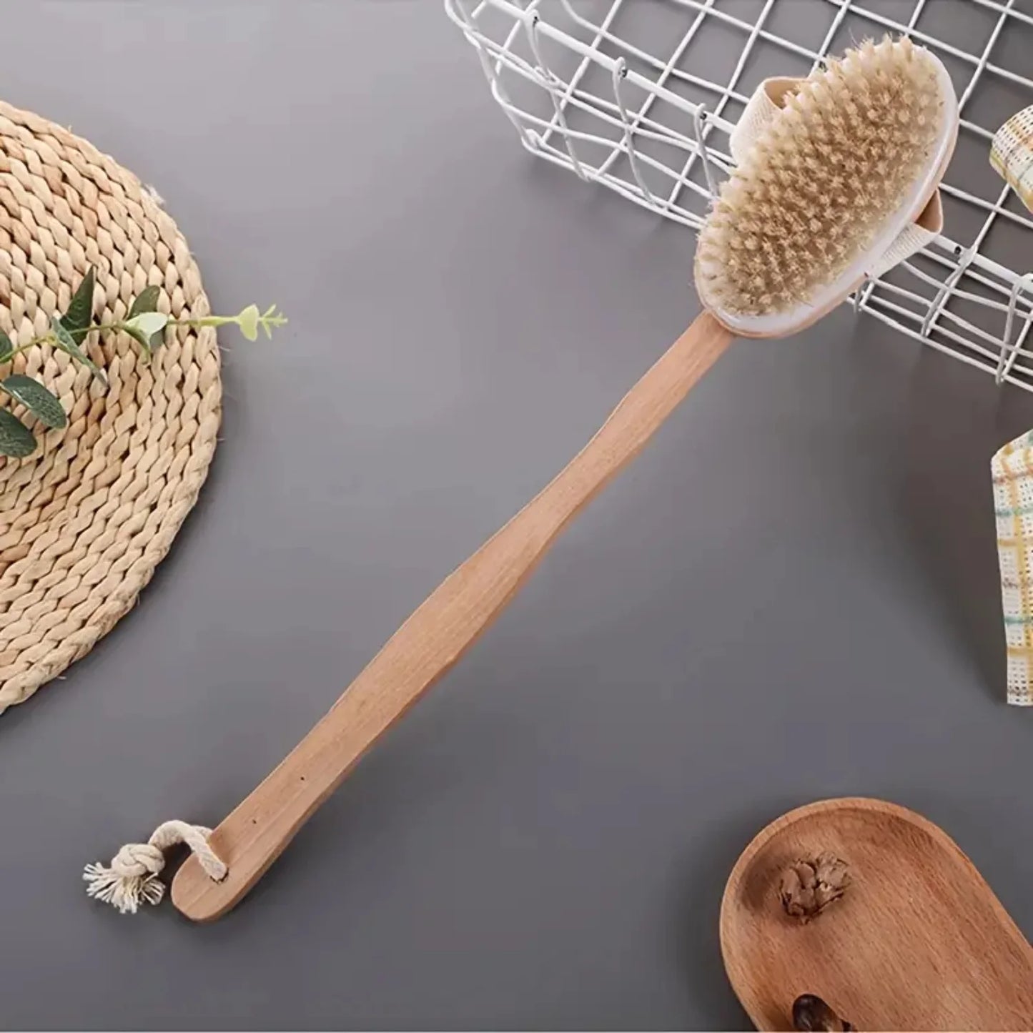 100% Solid Wood, Bristle Shower Brush - Premium Quality Eco-Friendly Body Scrubber for Gentle Exfoliation