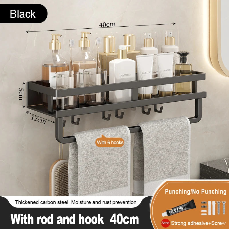 Bathroom Storage Rack, Adhesive Wall Mounted Towel Rack, Bathroom Cosmetics Storage Rack
