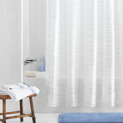 Waterproof PEVA Shower Curtain with Decorative Wave Design and 12 Durable C-Hooks, 70x72 Inches