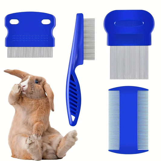Pack of 4 Flea and Lice Combs, Stainless Steel, Rabbit, Dog, Cat Grooming Comb with Rounded Edges, Double-sided