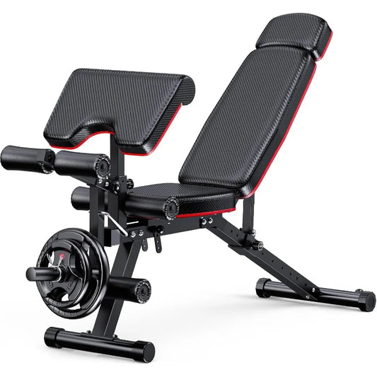 Workout Adjustable Weight Bench with Leg Extension and Leg Curl, Extended Headrest, 900LBS