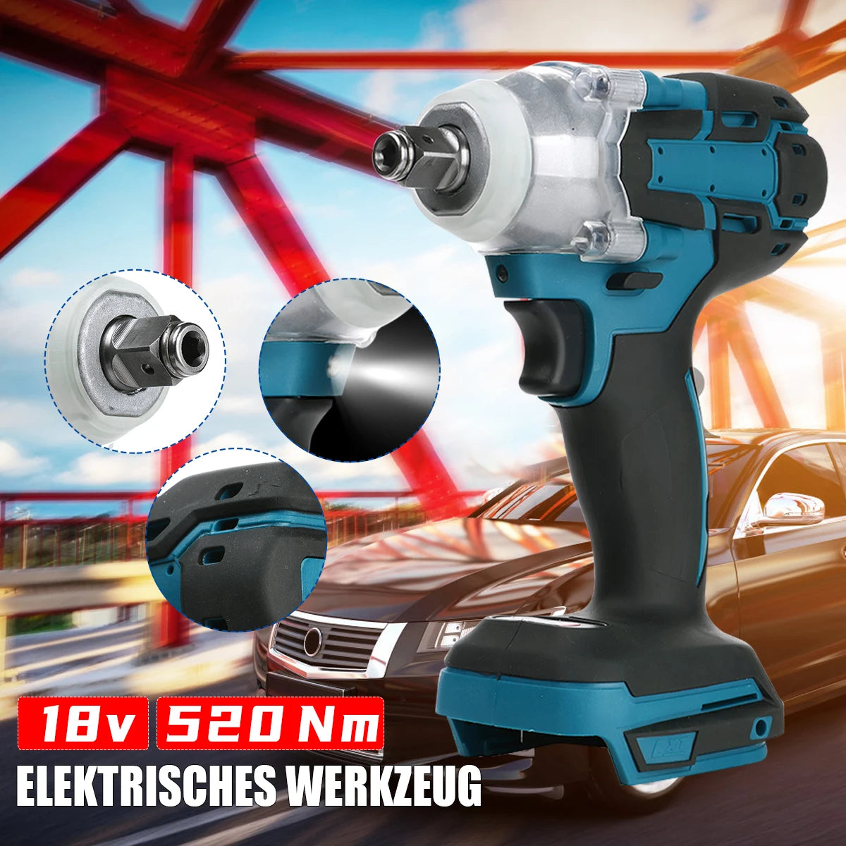 18V Electric Brushless Impact Wrench with Light, Rechargeable, 1/2 inch, Cordless, Battery Not Included, High Power Impact