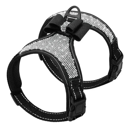 Reflective Dog Harness, Nylon Dog Harness/Vest, Bling, Rhinestone, with a Bow