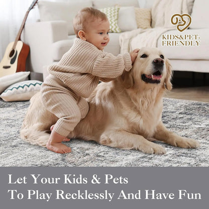 Washable, Stain-Resistant Area Rug , Nonslip Backing- 2 Color and 3 Size Selections