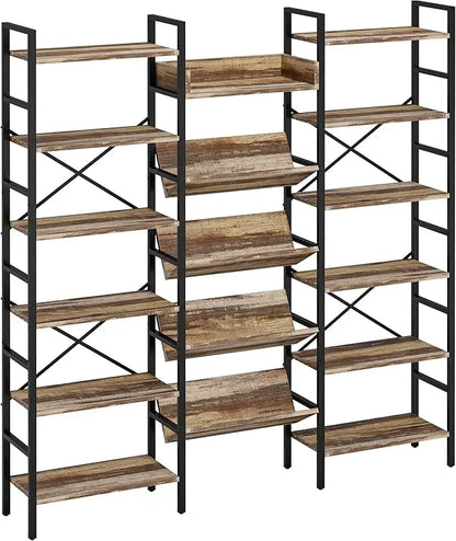 Industrial Bookshelves with Metal Frame, 6 Tiers